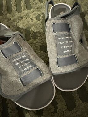 Gray Suede-Look Open Toe Slide Sandals